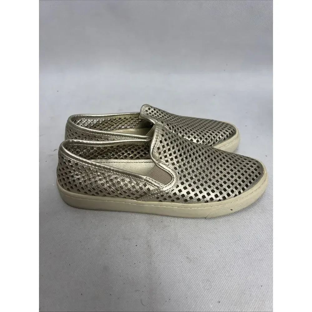 TORY BURCH Metallic Gold Size 6 Perforated Leather JESSE Slip-on Sneakers Flats